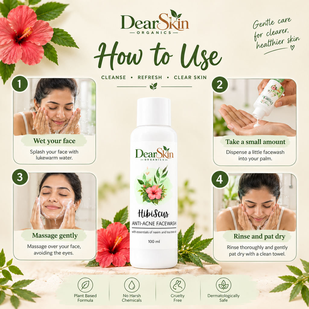 DearSkin Hibiscus Anti-Acne Face Wash with Neem & Tea Tree Oil | Gentle Skin Cleansing Formula with Vegetable Glycerin & Vitamin E | 100 ml