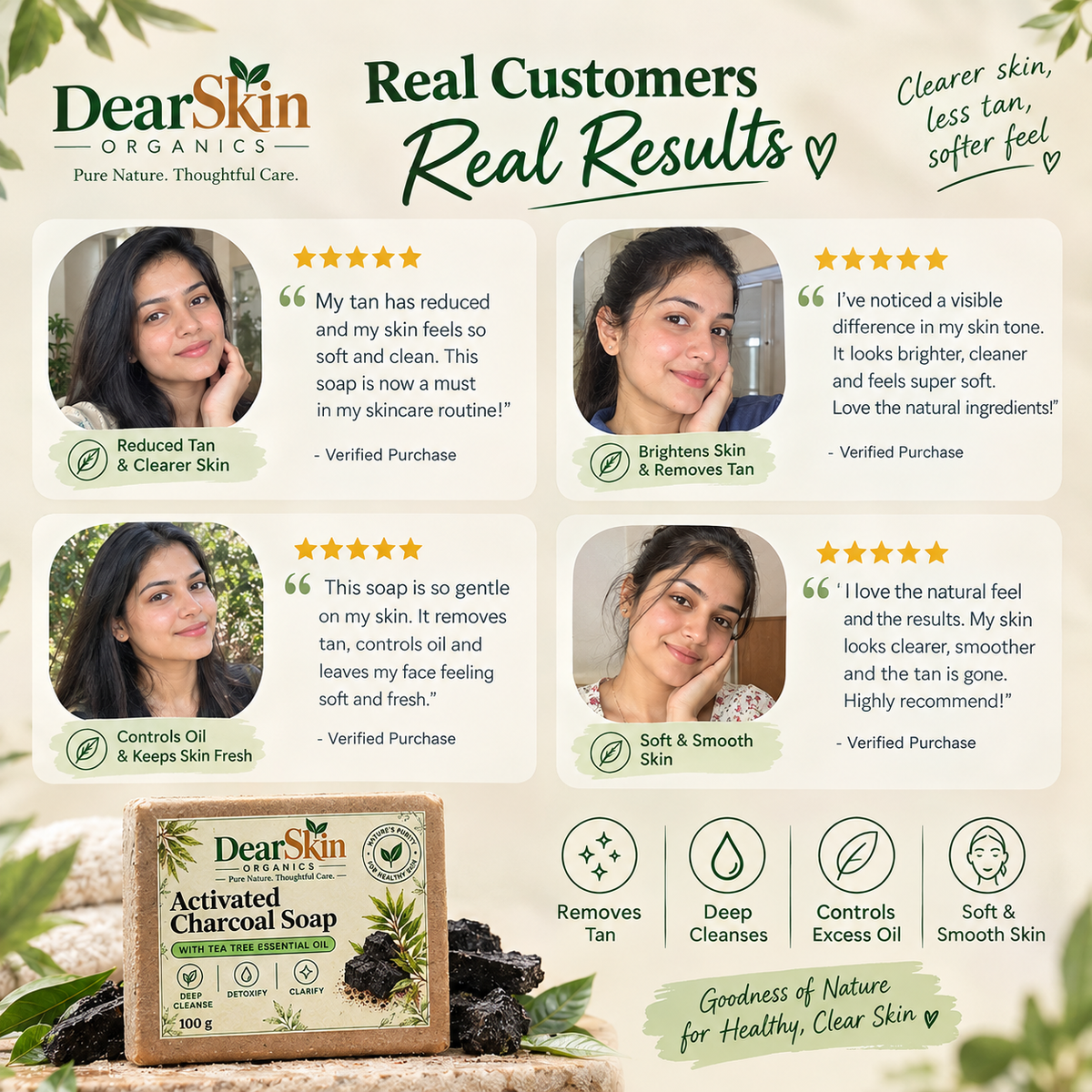DearSkin Activated Charcoal Soap with Tea Tree Essential Oil & Glycerin | Deep Cleansing Soap for Fresh, Clean & Healthy-Looking Skin | 100 g