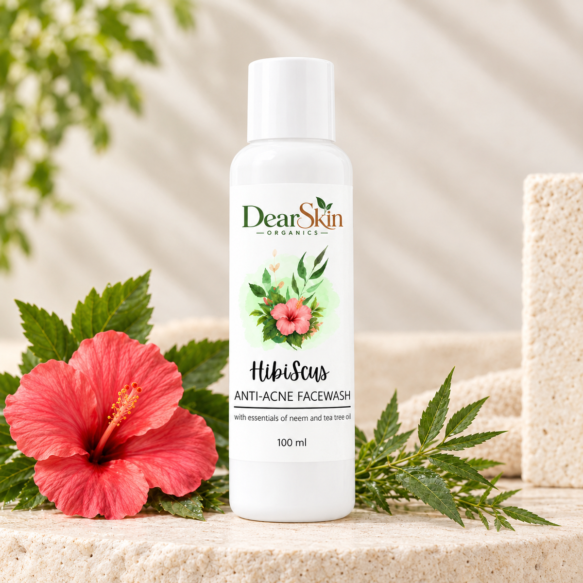 DearSkin Hibiscus Anti-Acne Face Wash with Neem & Tea Tree Oil | Gentle Skin Cleansing Formula with Vegetable Glycerin & Vitamin E | 100 ml